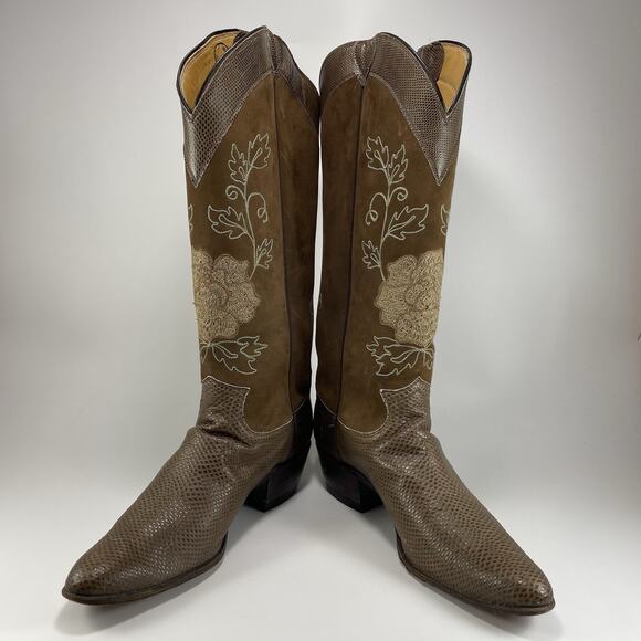 Justin Boots Tall Western Boots Womens Size 9A Floral Embroidered Style 4584 - Picture 2 of 10